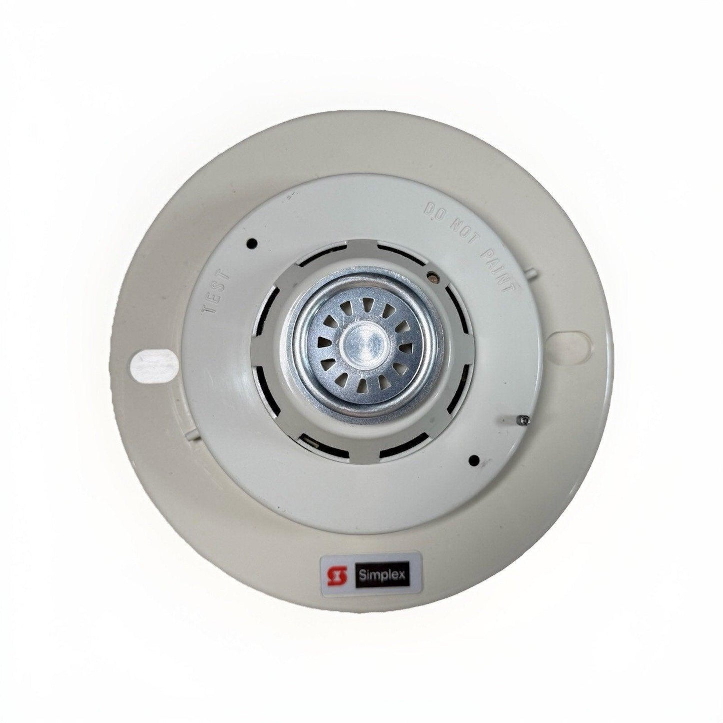 Simplex fire alarm horn speaker with test button and do not paint warning, white ceiling mount