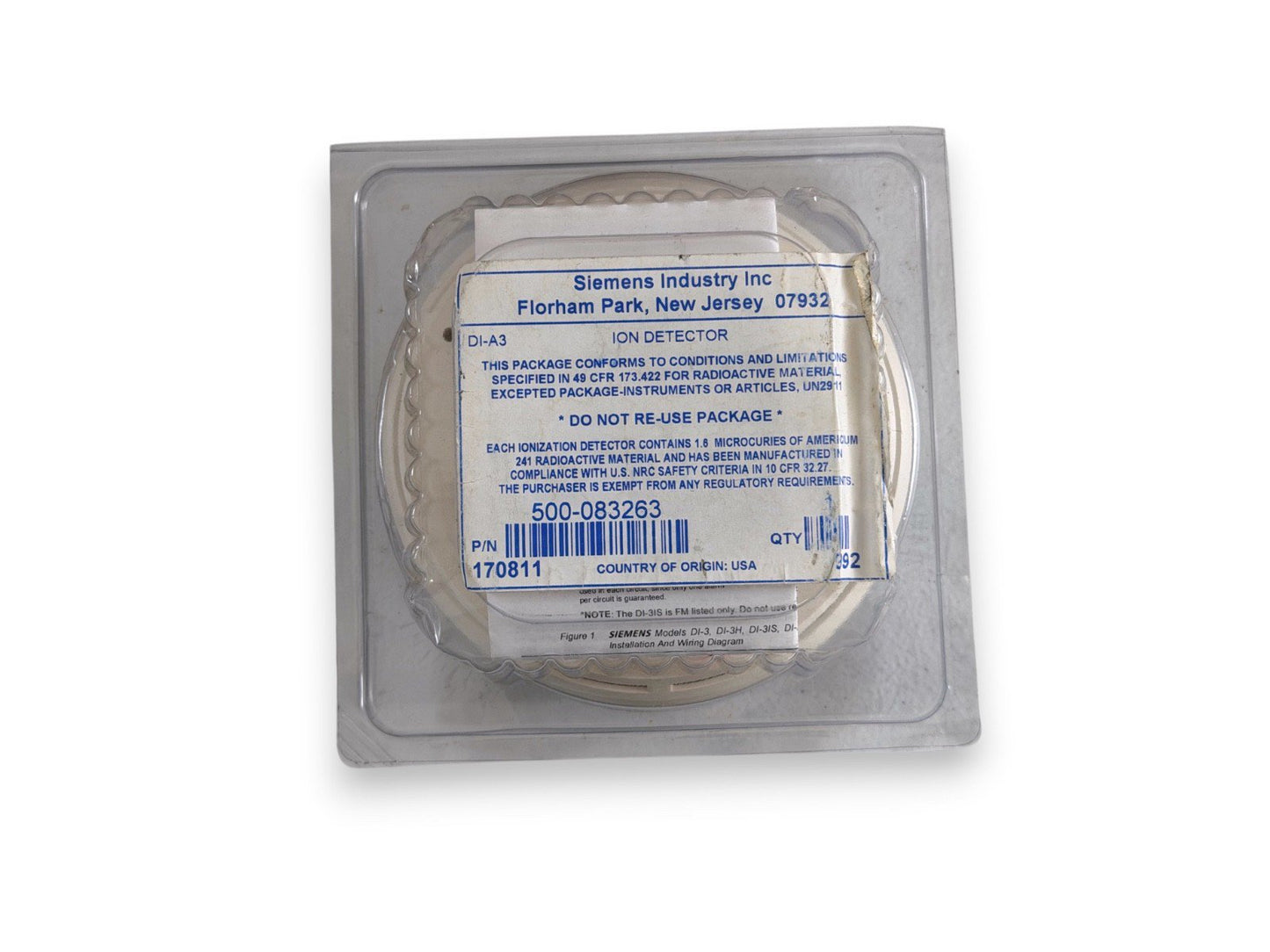 Siemens DI-A3 500-083263 Fire Alarm Ionization Smoke Detector Head (NEW IN BOX)
