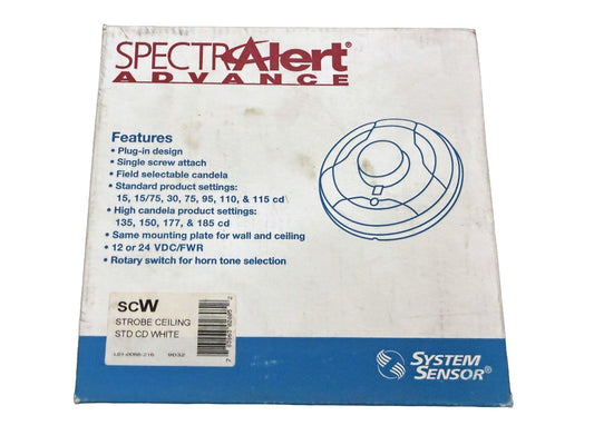 SpectrAlert Advance SCW strobe ceiling fire alarm with plug-in design and selectable candela settings