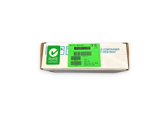 Fire alarm equipment box with RoHS and UL labels, model AS0073-000, made in USA