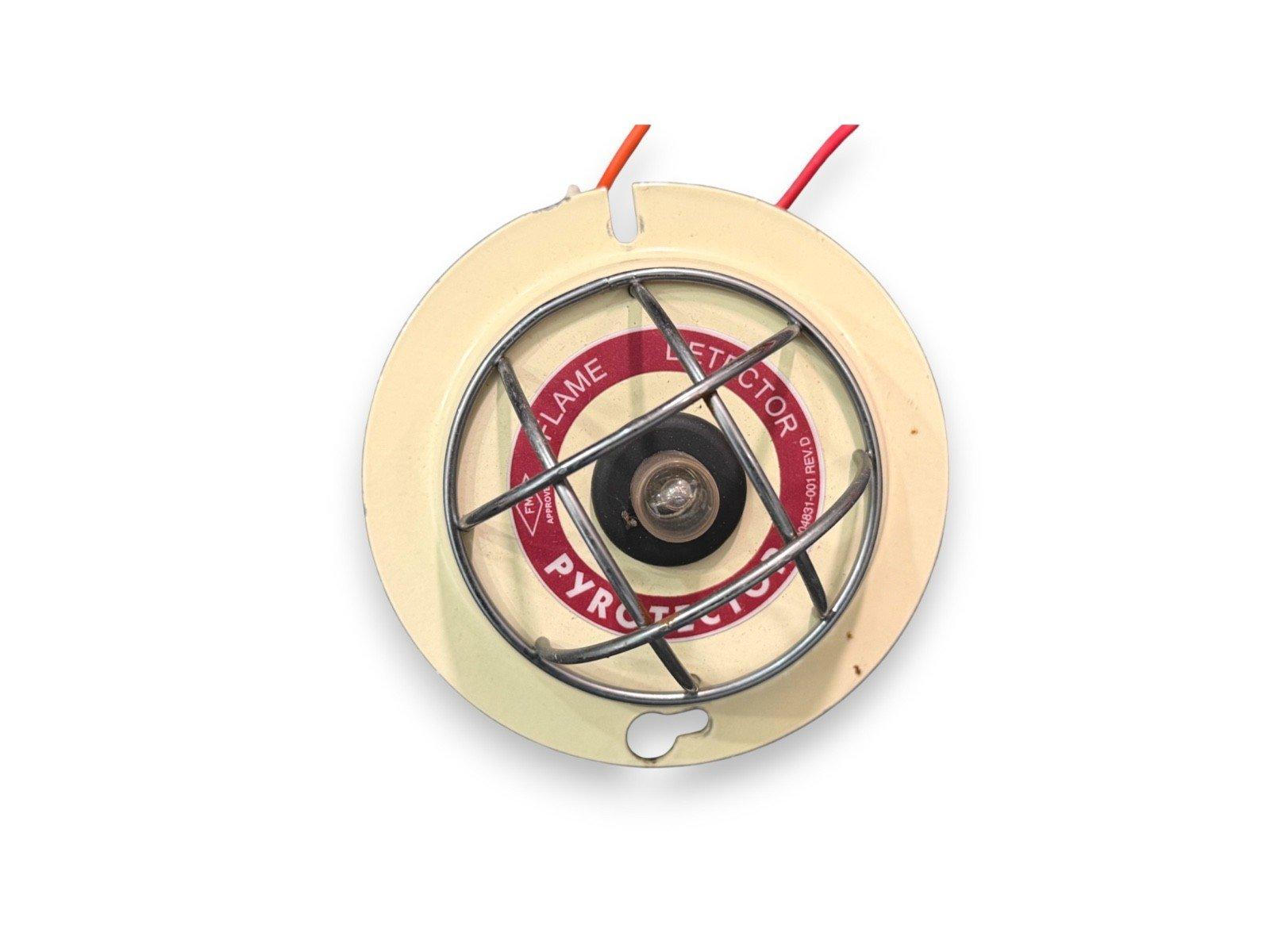 Pyrotron flame detector with metal guard, red wiring, FM approved for fire alarm systems