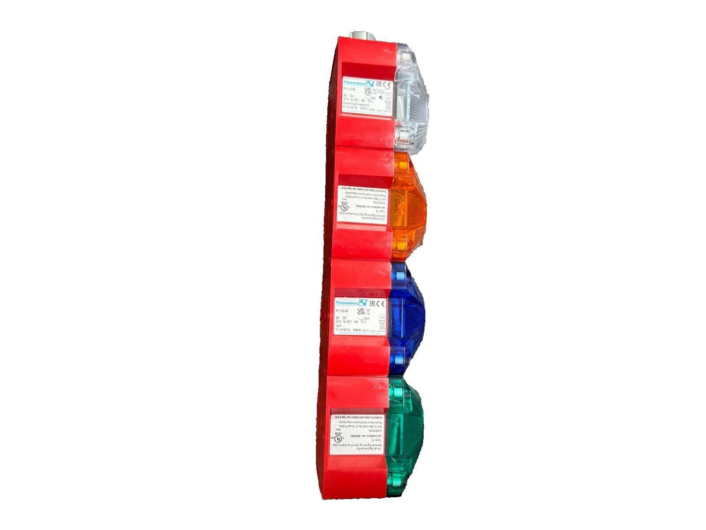 Red fire alarm strobe with multi-color LED indicators for emergency signaling