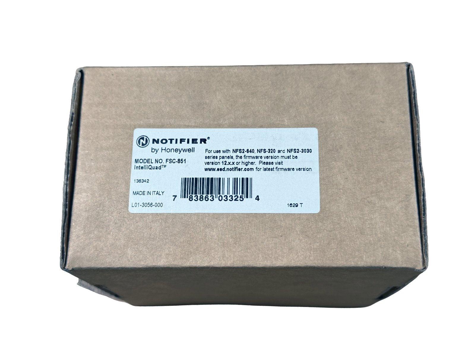 Notifier FSC-851 IntelliQuad fire alarm module box, compatible with NFS2 panels, made in Italy