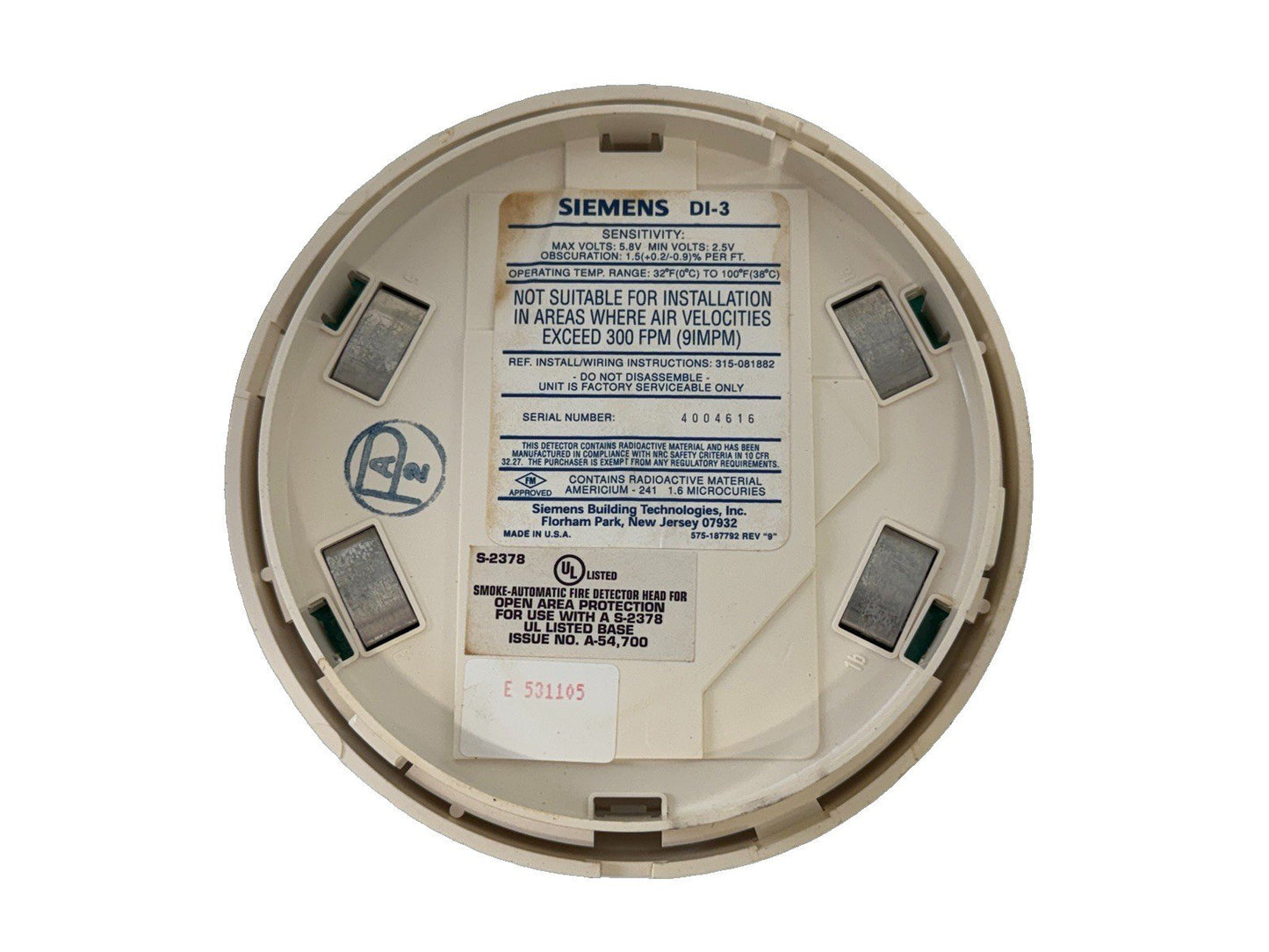 Siemens DI-3 500-081806 Fire Alarm Ion Smoke Detector Head (NEW IN BOX)