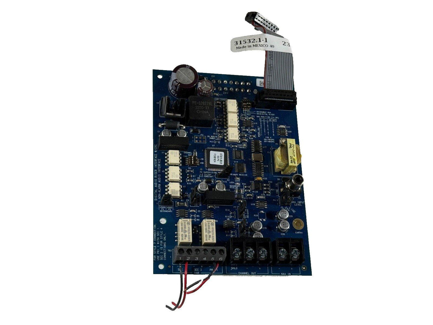Fire alarm control panel circuit board with connectors and components, model 31532.1-1