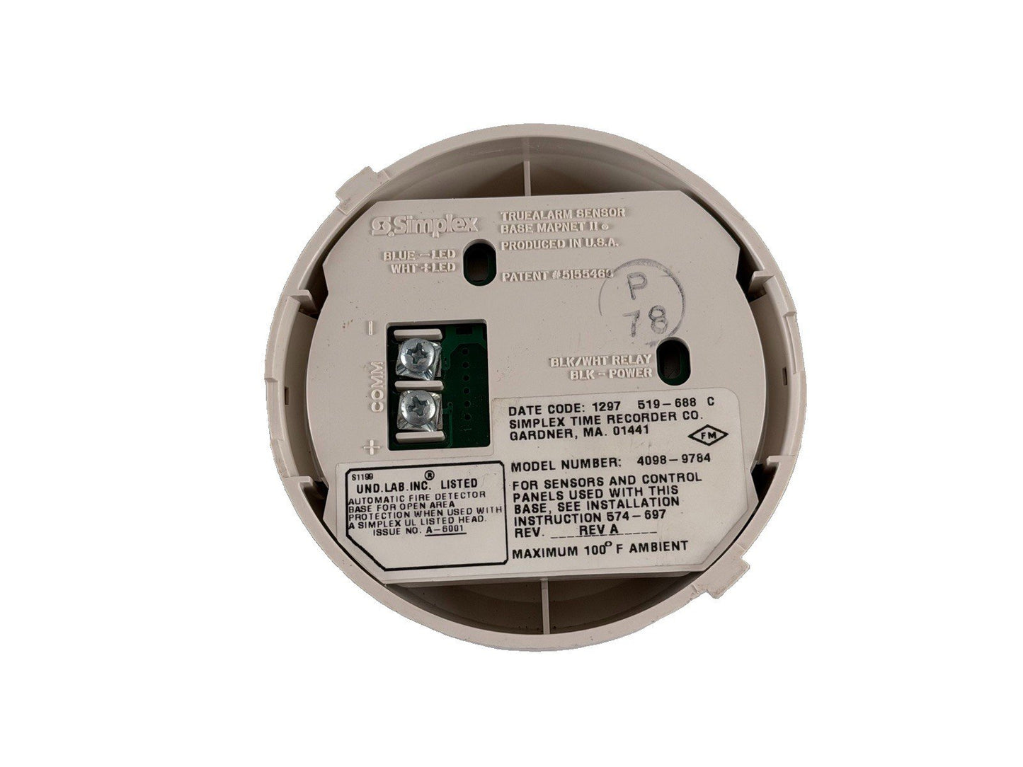 Simplex 4098-9701 Fire Alarm Smoke Detector Head + 4098-9784 Base