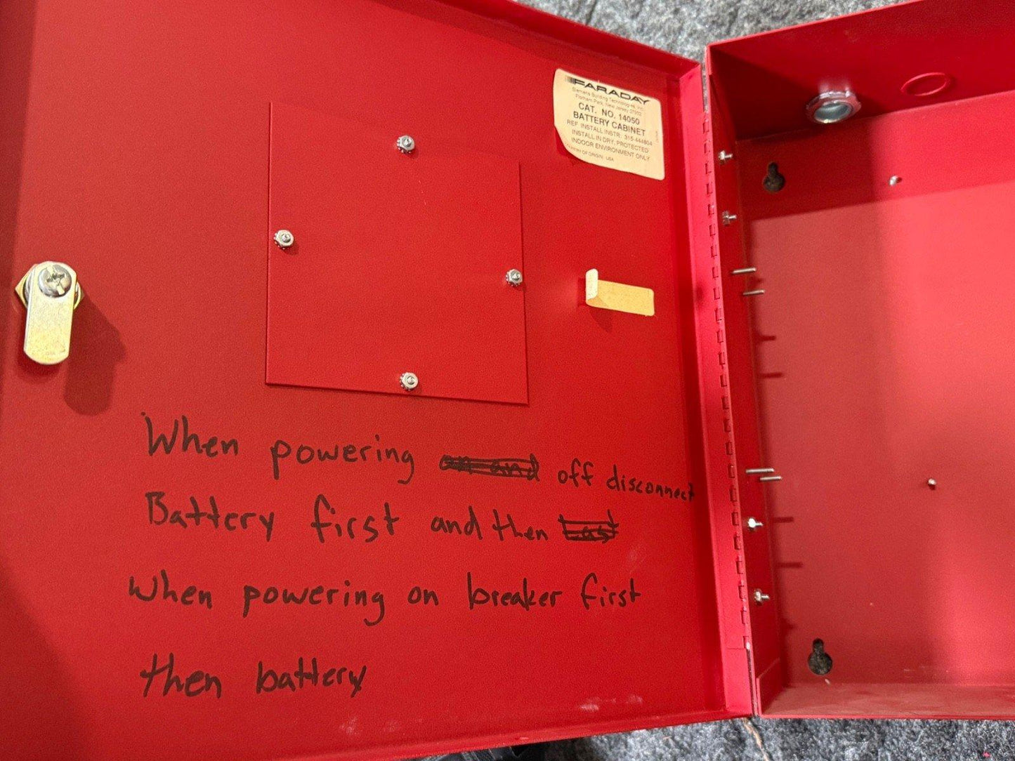 Faraday 14050 Battery Cabinet Fire Alarm System Control Red