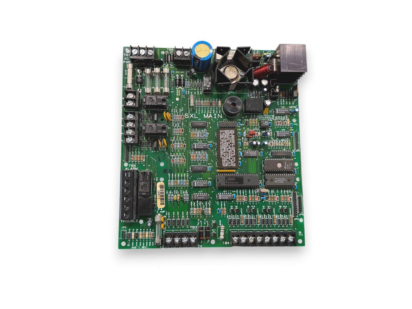 SXL Main fire alarm control panel circuit board with connectors and components