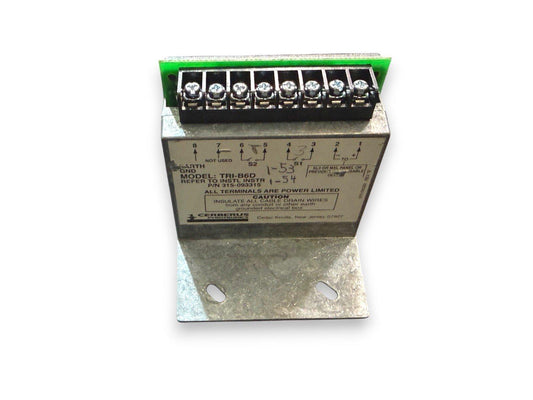 Cerberus TRI-B6D fire alarm relay module with terminal connections and mounting bracket