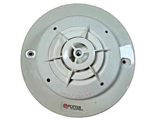 Potter fire alarm horn speaker, white ceiling-mounted unit with radial vents and mounting holes