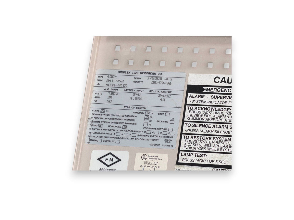 Simplex 4004 4004-9101 Fire Alarm Control Panel