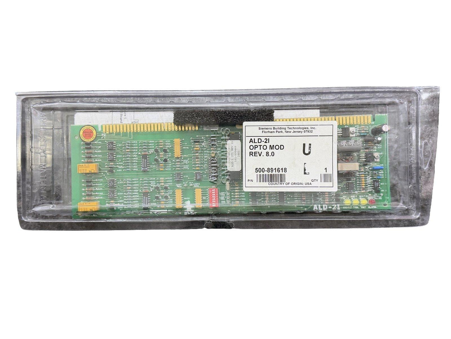 Siemens ALD-2I Opto Module Rev 8.0 fire alarm circuit board in anti-static packaging, part #500-891618
