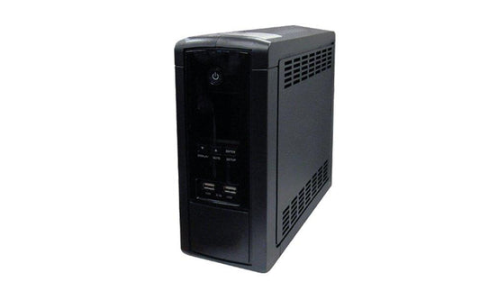 Black fire alarm control panel with power button, display, and USB ports for commercial fire safety systems