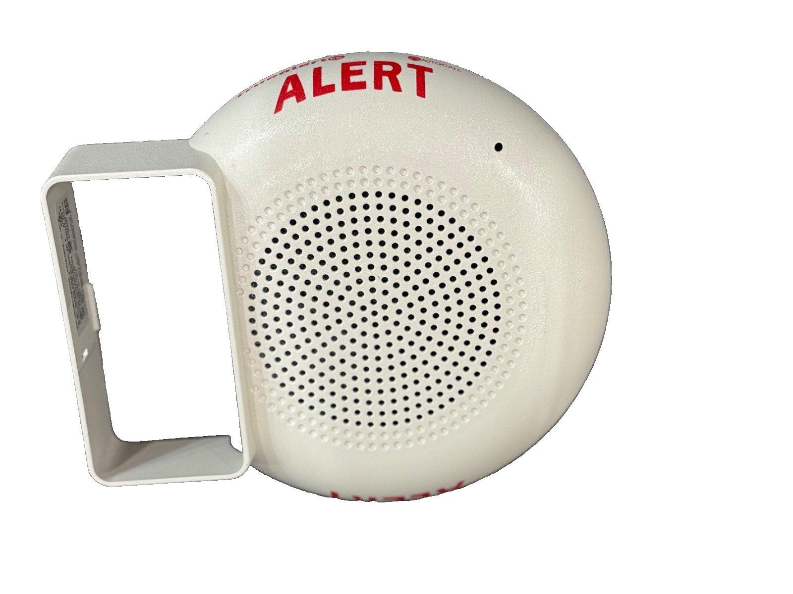 White fire alarm horn with red ALERT text and mounting bracket, for commercial or industrial safety systems