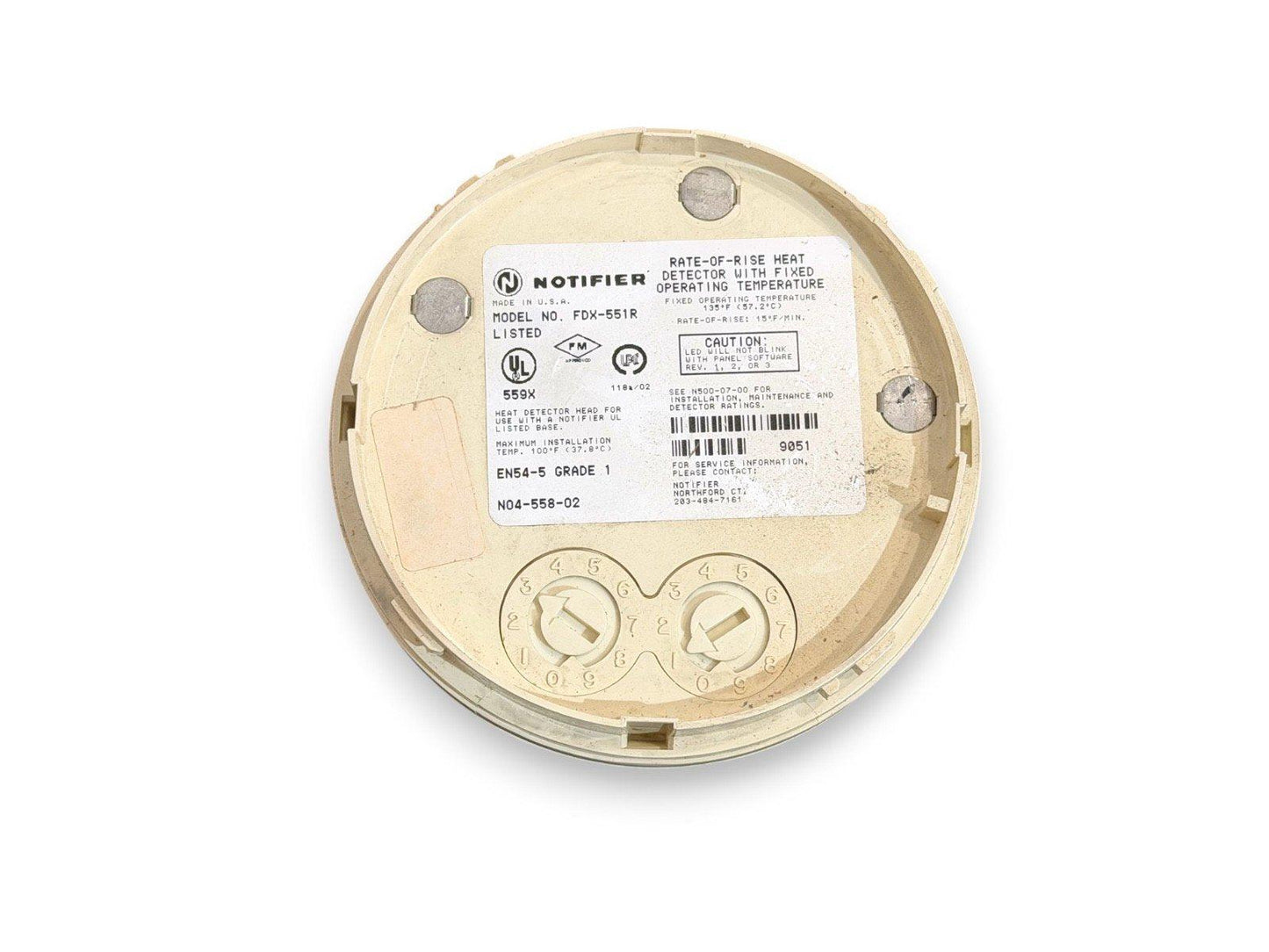Notifier FDX-551R rate-of-rise heat detector with fixed temp, UL listed fire alarm device