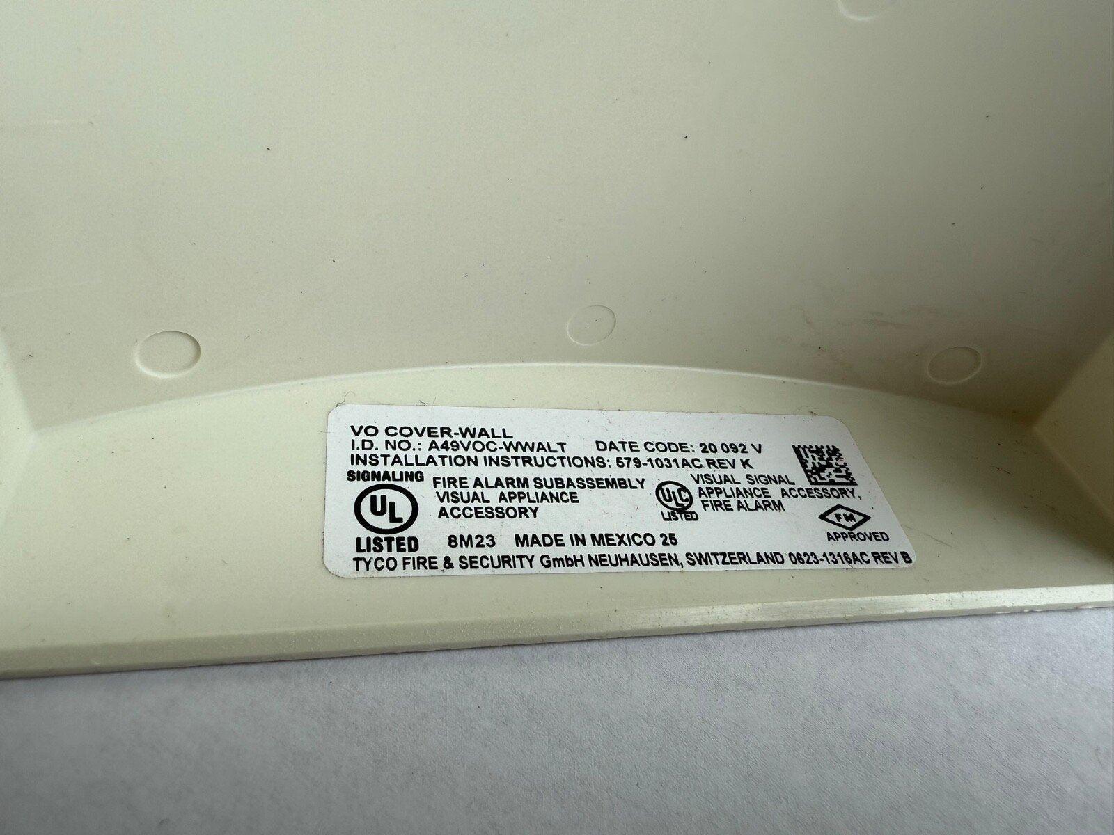 Tyco VO Cover-Wall fire alarm subassembly label, UL listed, made in Mexico, for visual signaling