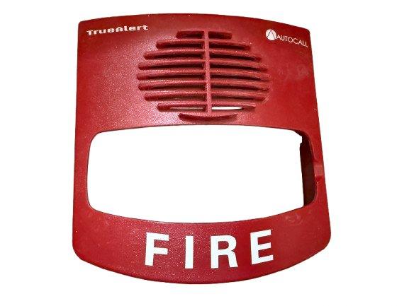 Red TrueAlert fire alarm pull station cover with AUTOCELL logo and bold FIRE label