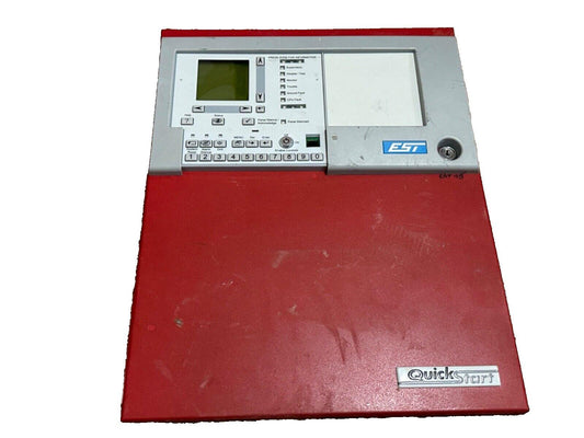 EST QuickStart fire alarm control panel with digital display and keypad for commercial fire safety systems