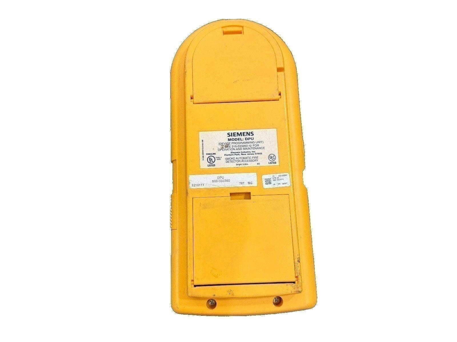 Siemens DPU device programming unit for fire alarm systems, yellow handheld accessory with UL listing