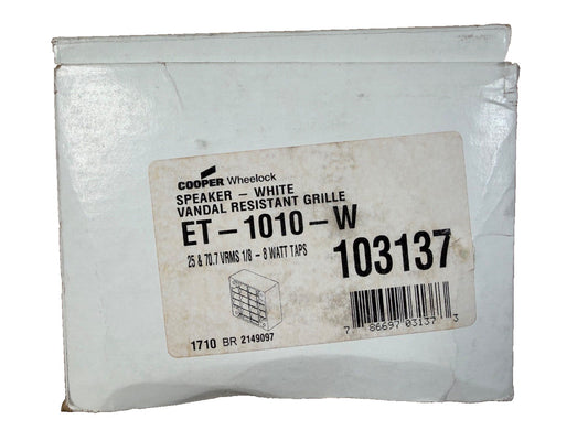 Eaton Wheelock ET-1010-W Fire Alarm Speaker White Vandal Resistant (NEW IN BOX)