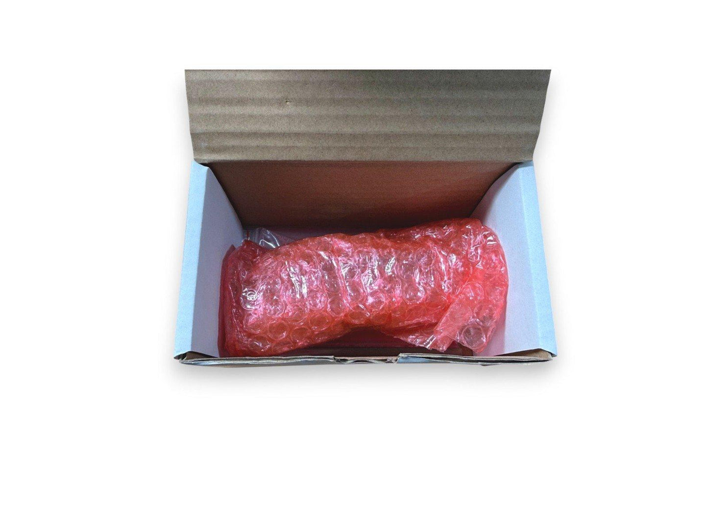 Fire alarm equipment packaged in red bubble wrap inside a shipping box