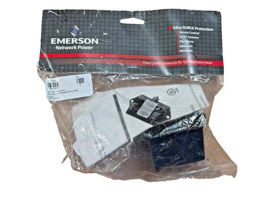 Emerson Edco surge protector for fire alarm systems, packaged with installation guide and hardware