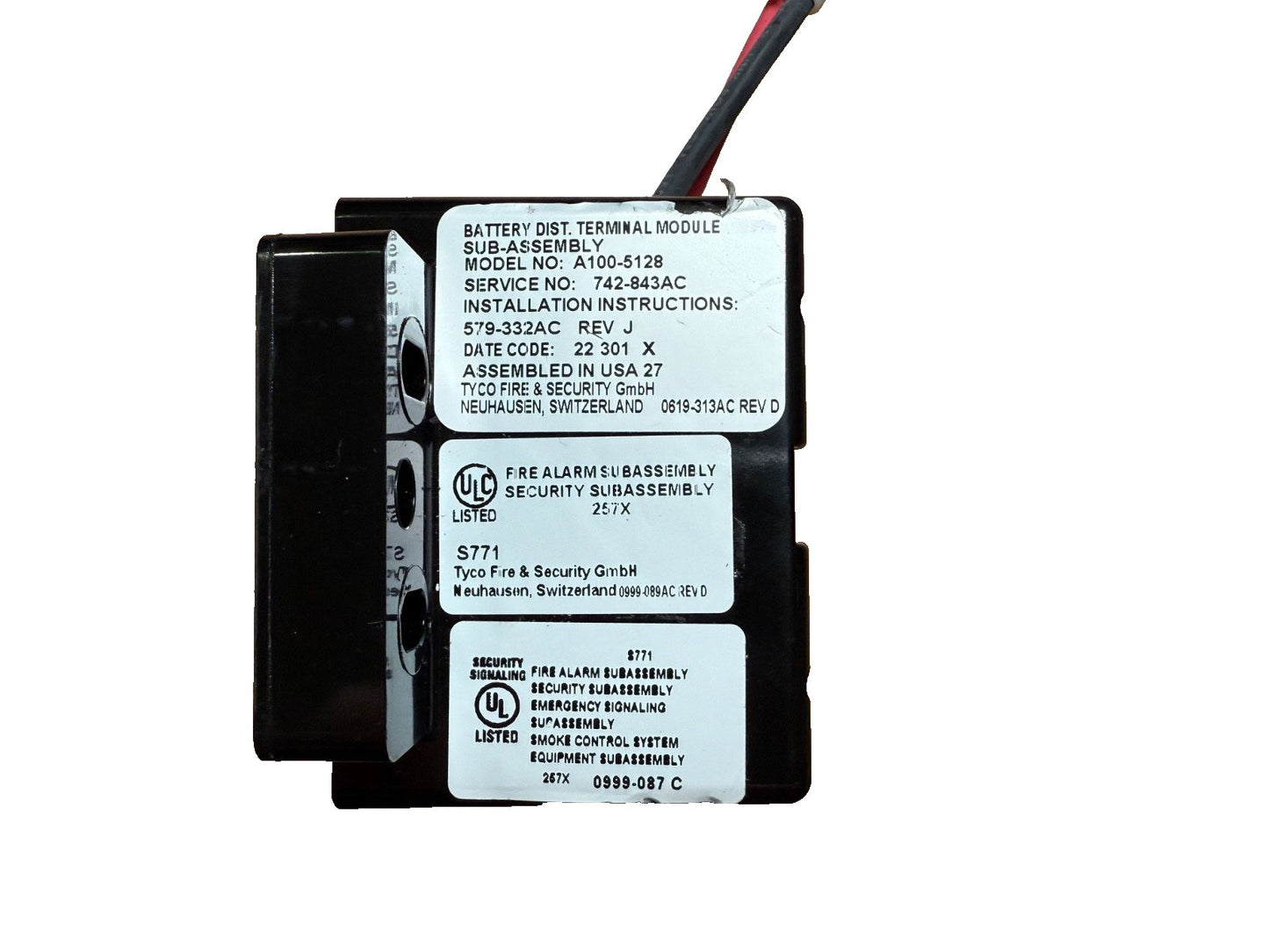 Autocall A100-5128 (Simplex 4100-5128) Battery Dist. Terminal Module + Cable