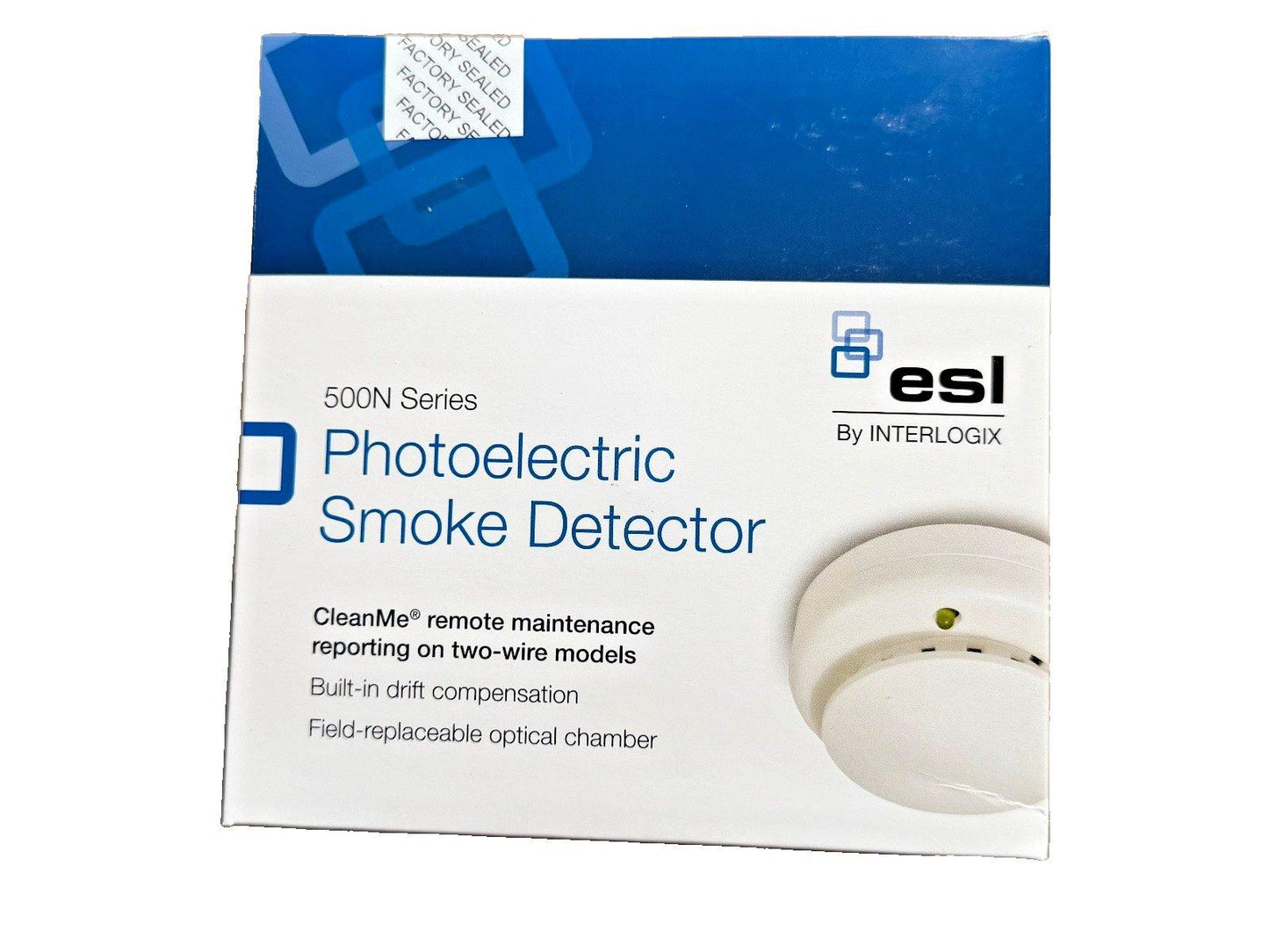 ESL 500N Series photoelectric smoke detector by INTERLOGIX, factory sealed fire alarm device