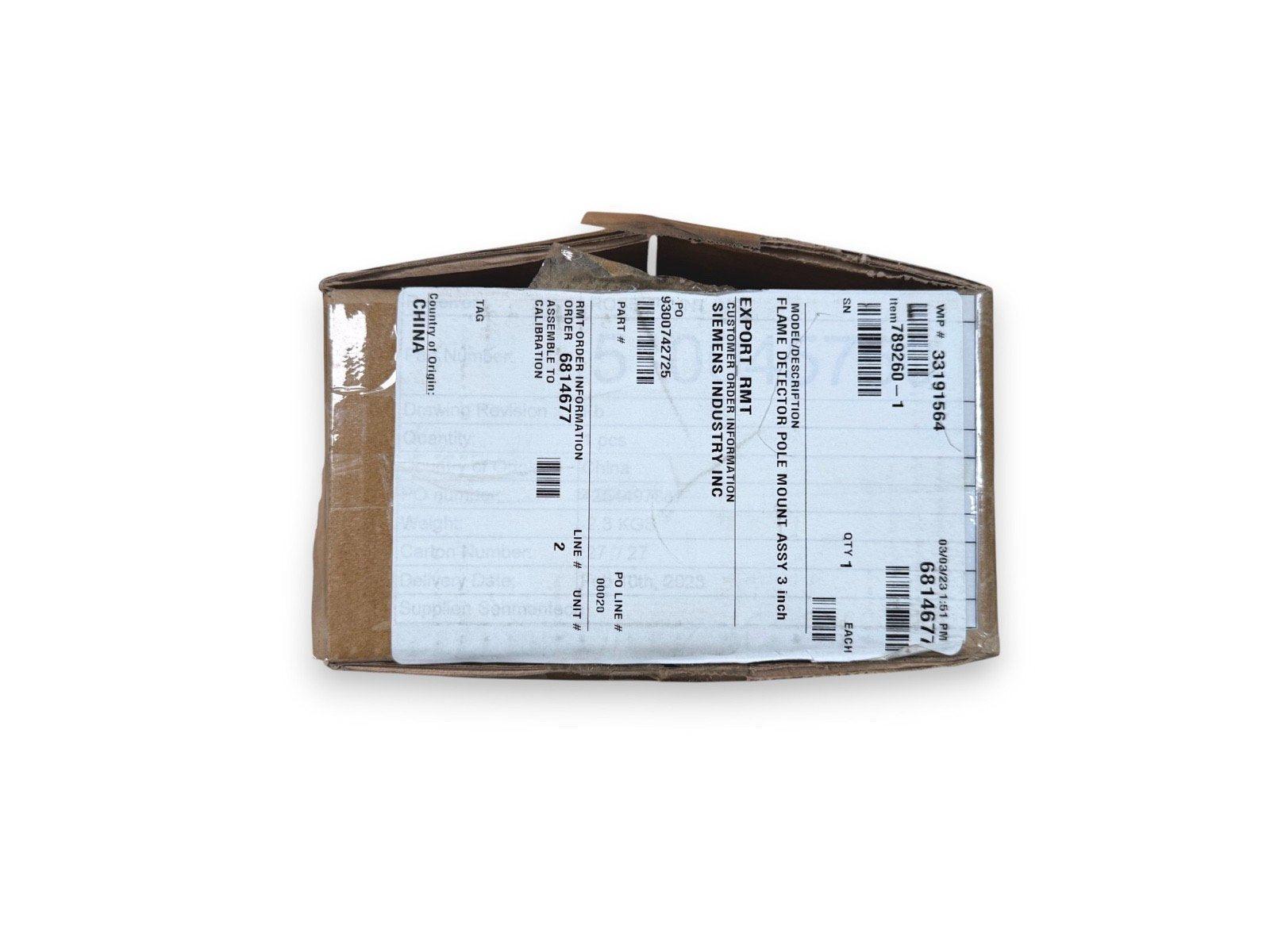 Siemens flame detector pole mount assembly in shipping box, fire alarm equipment