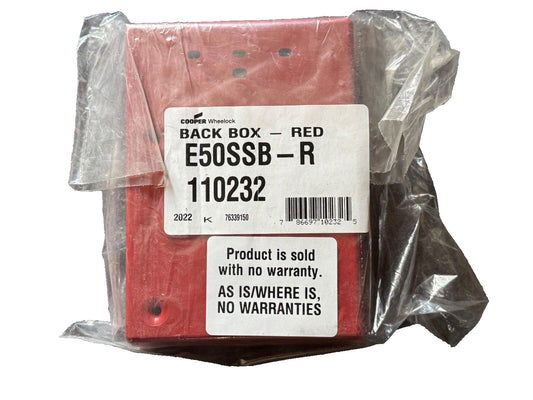 Cooper Wheelock red back box E50SSB-R fire alarm component, sealed in plastic, no warranty