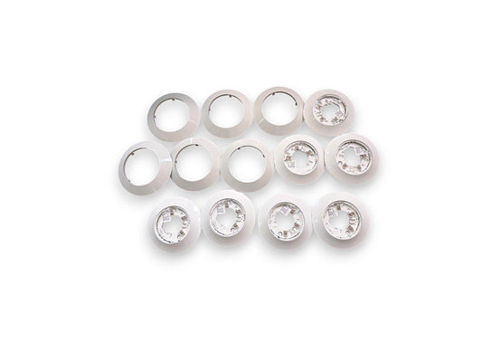 White fire alarm base plates for smoke detectors, compatible with commercial and residential systems
