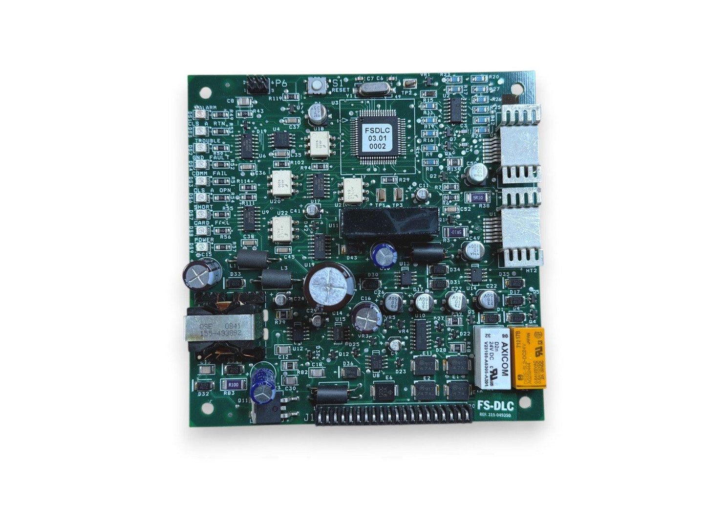 FS-DLC fire alarm control panel circuit board with connectors and components for fire safety systems