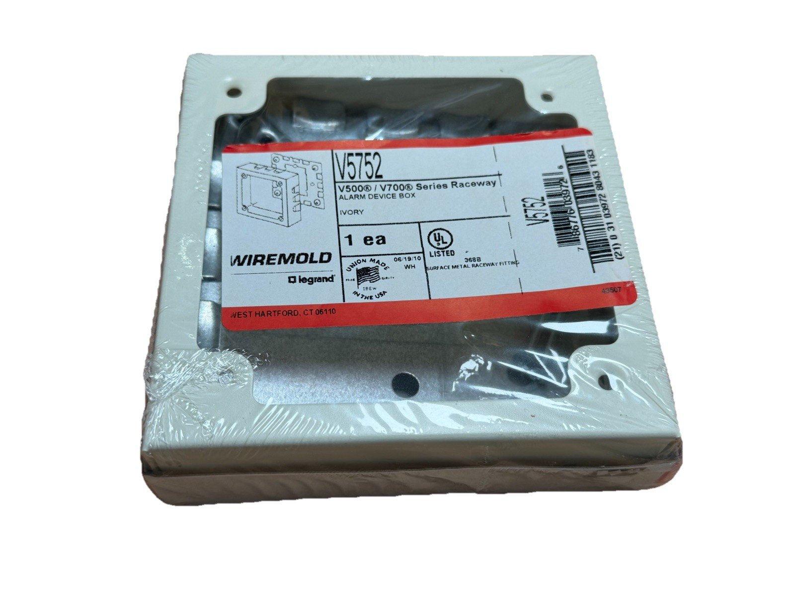 Wiremold V5752 alarm device box for V500/V700 series raceway, ivory, UL listed, new in package