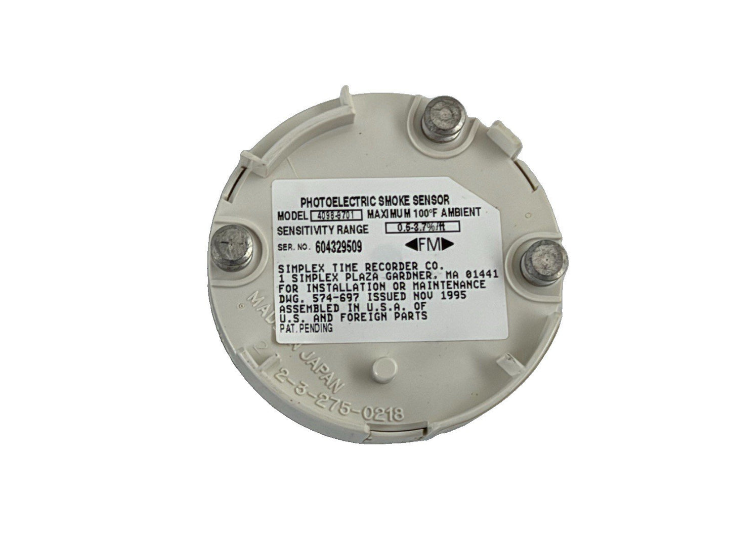 Simplex 4098-9701 Fire Alarm Smoke Detector Head + 4098-9785 Base