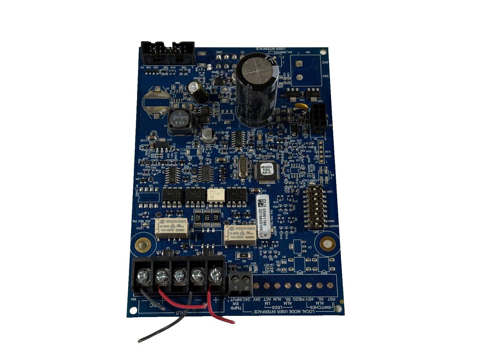 Fire alarm control panel circuit board with connectors and capacitors for fire safety systems