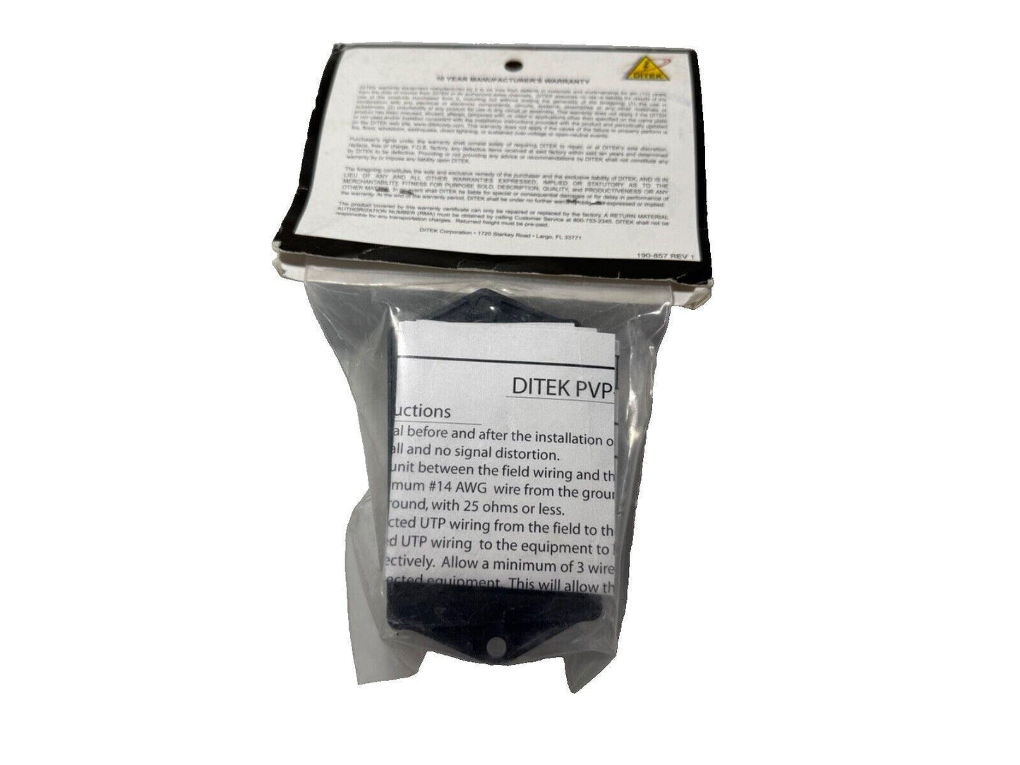 DITEK PVP surge protector for fire alarm systems, packaged with warranty and instructions