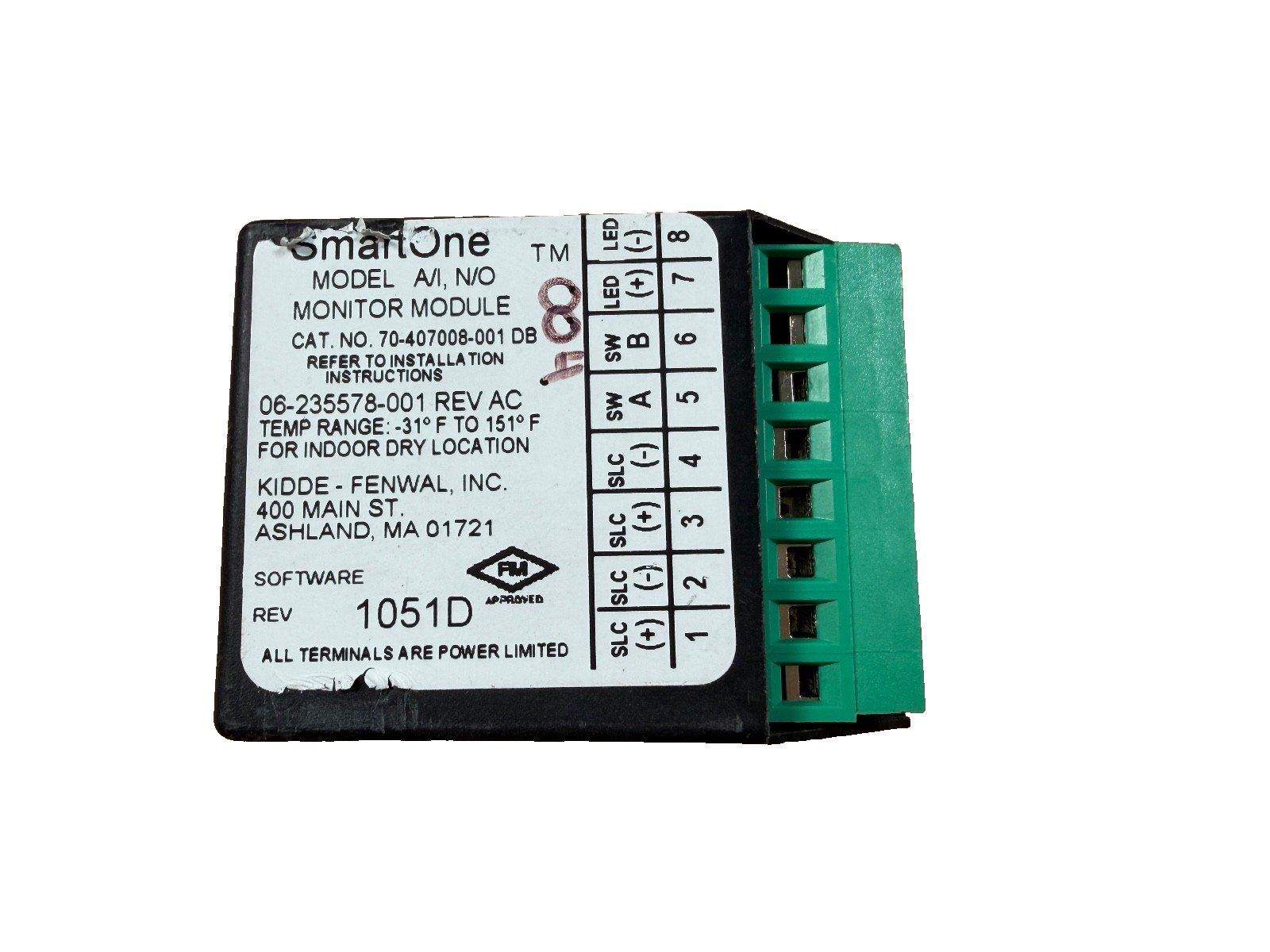 SmartOne Model AV, N/O Monitor Module for fire alarm systems, FM approved, green terminal block