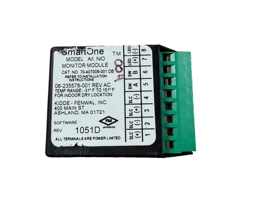 SmartOne Model AV, N/O Monitor Module for fire alarm systems, FM approved, green terminal block