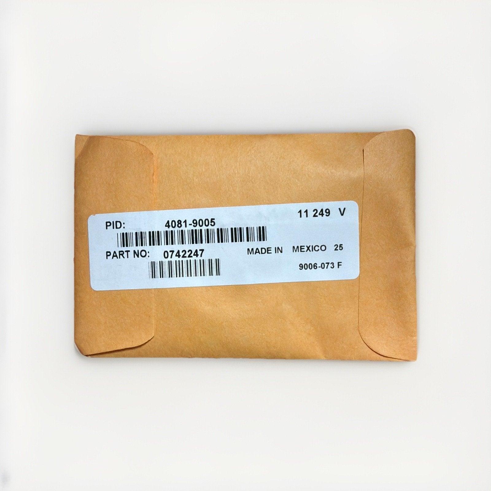 Fire alarm part in brown envelope with label, PID 4081-9005, Part No 0742247, made in Mexico