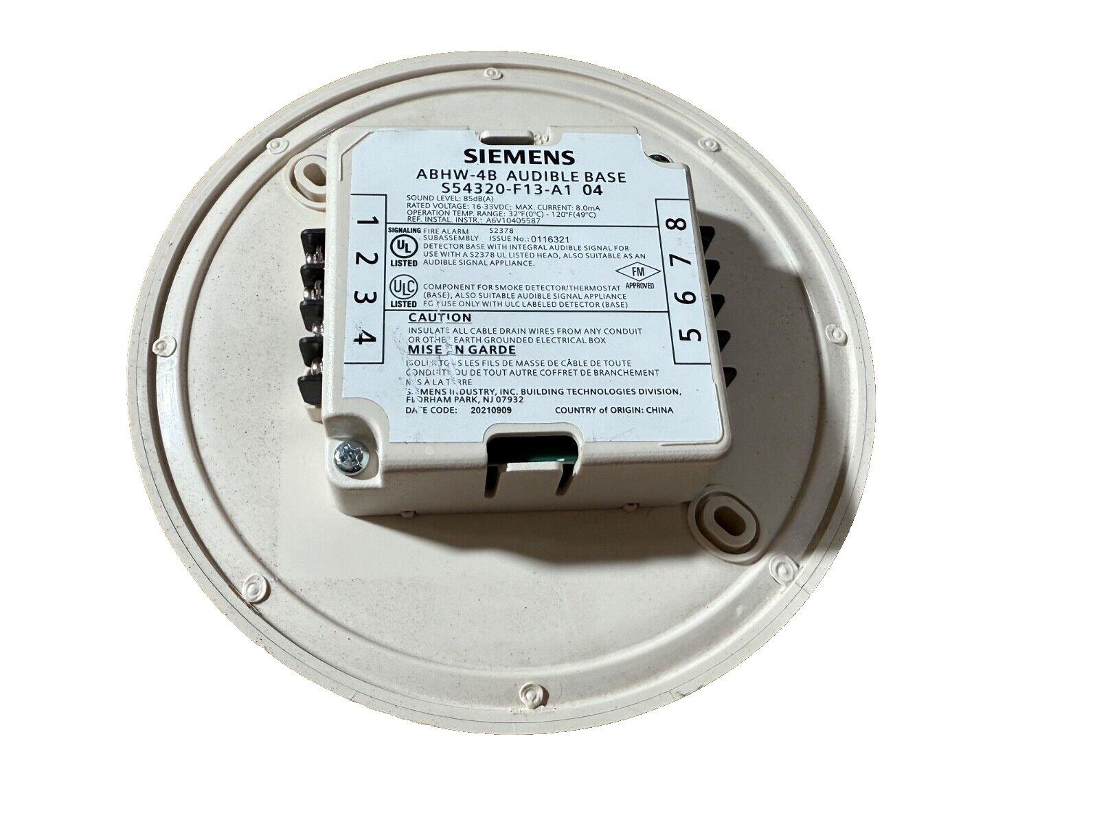 Siemens ABHW-4B audible fire alarm base with UL listed certification for smoke detector systems