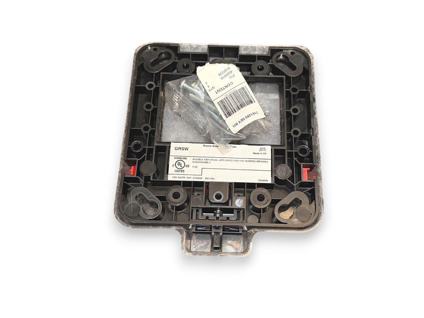 UL Listed fire alarm signaling device for hearing impaired, includes mounting hardware and label