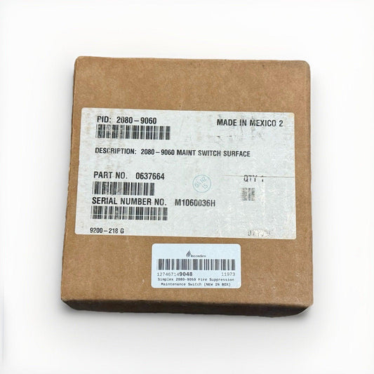 New Simplex 2080-9059 fire suppression maintenance switch, model 2080-9060, in original box with barcode labels.