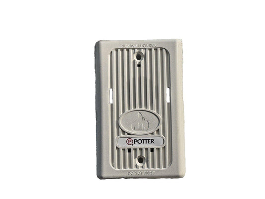 Potter fire alarm sounder with flame icon, white housing, and 'Do Not Paint' warning