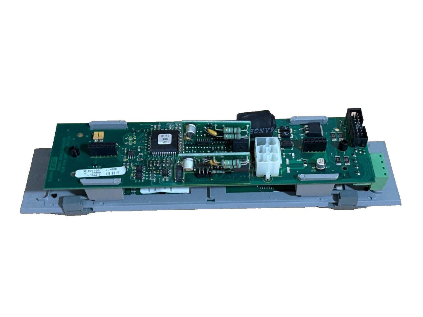 Fire alarm control panel circuit board with connectors and components for fire safety systems