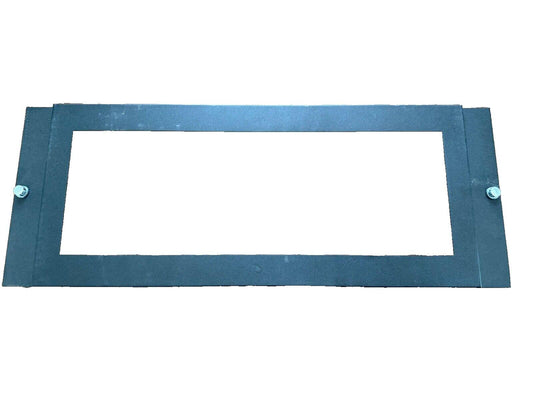 Black fire alarm panel mounting bracket with screws for secure installation