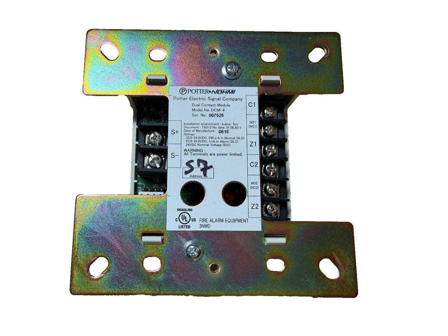 Potter DCM-4 dual contact module for fire alarm systems, UL listed, with terminal connections and status LEDs
