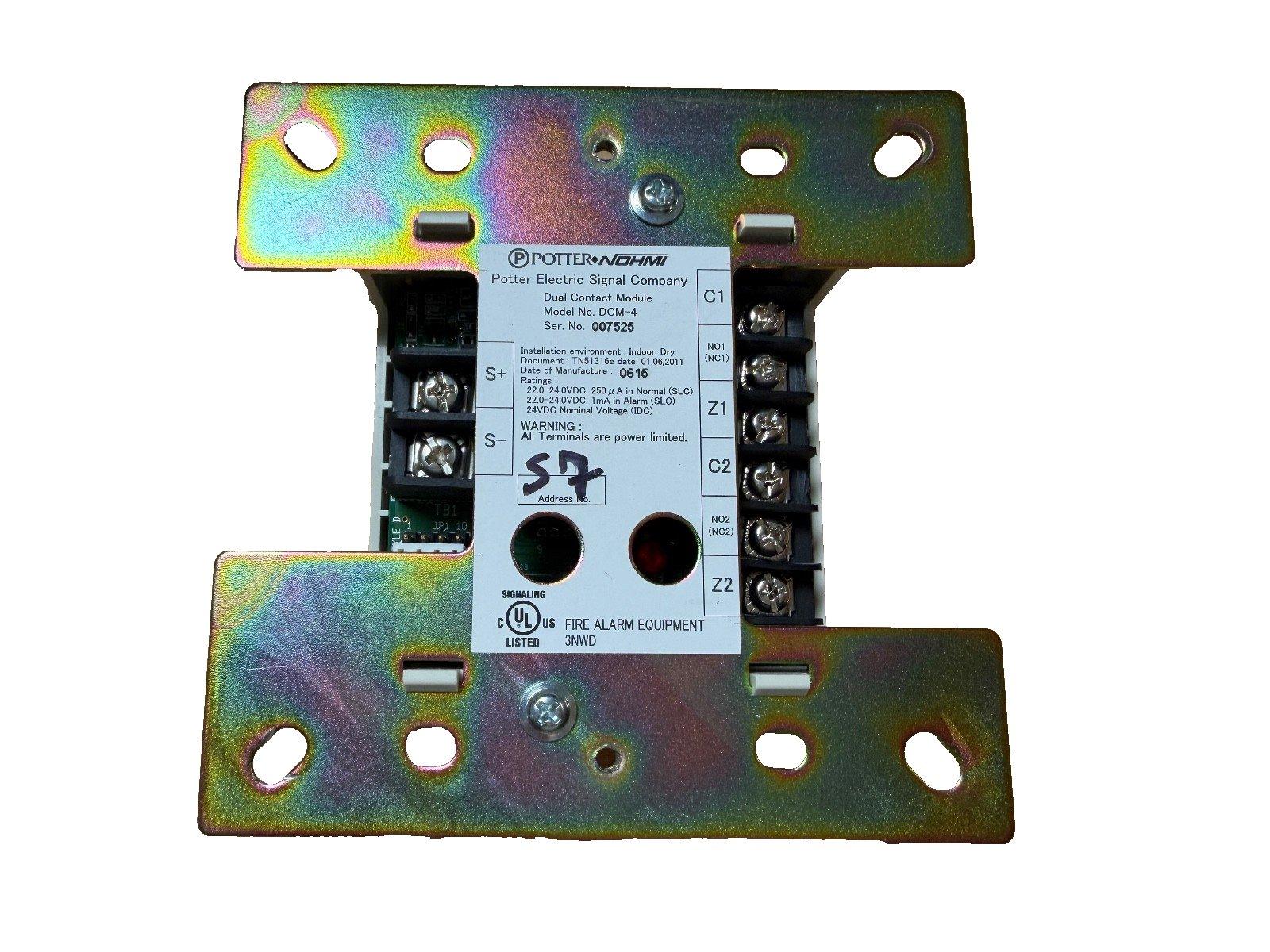 Potter DCM-4 dual contact module for fire alarm systems, UL listed, with terminal connections and status LEDs