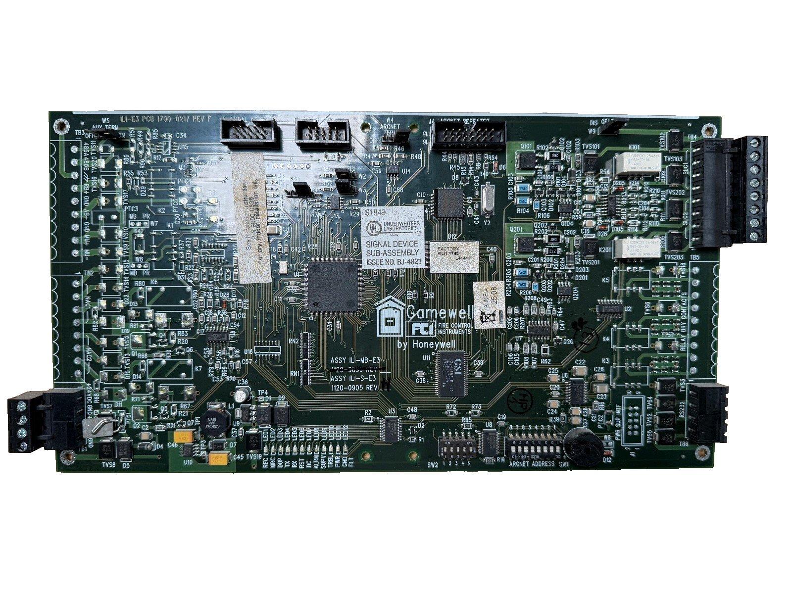 Gamewell FCI fire alarm control panel circuit board by Honeywell, featuring UL-listed signal device sub-assembly