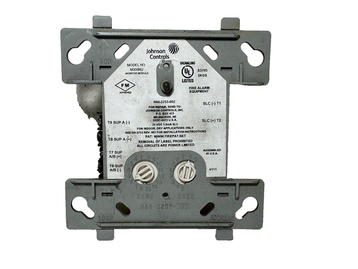 Johnson Controls M300MJ fire alarm monitor module with UL listed signaling, used fire alarm equipment