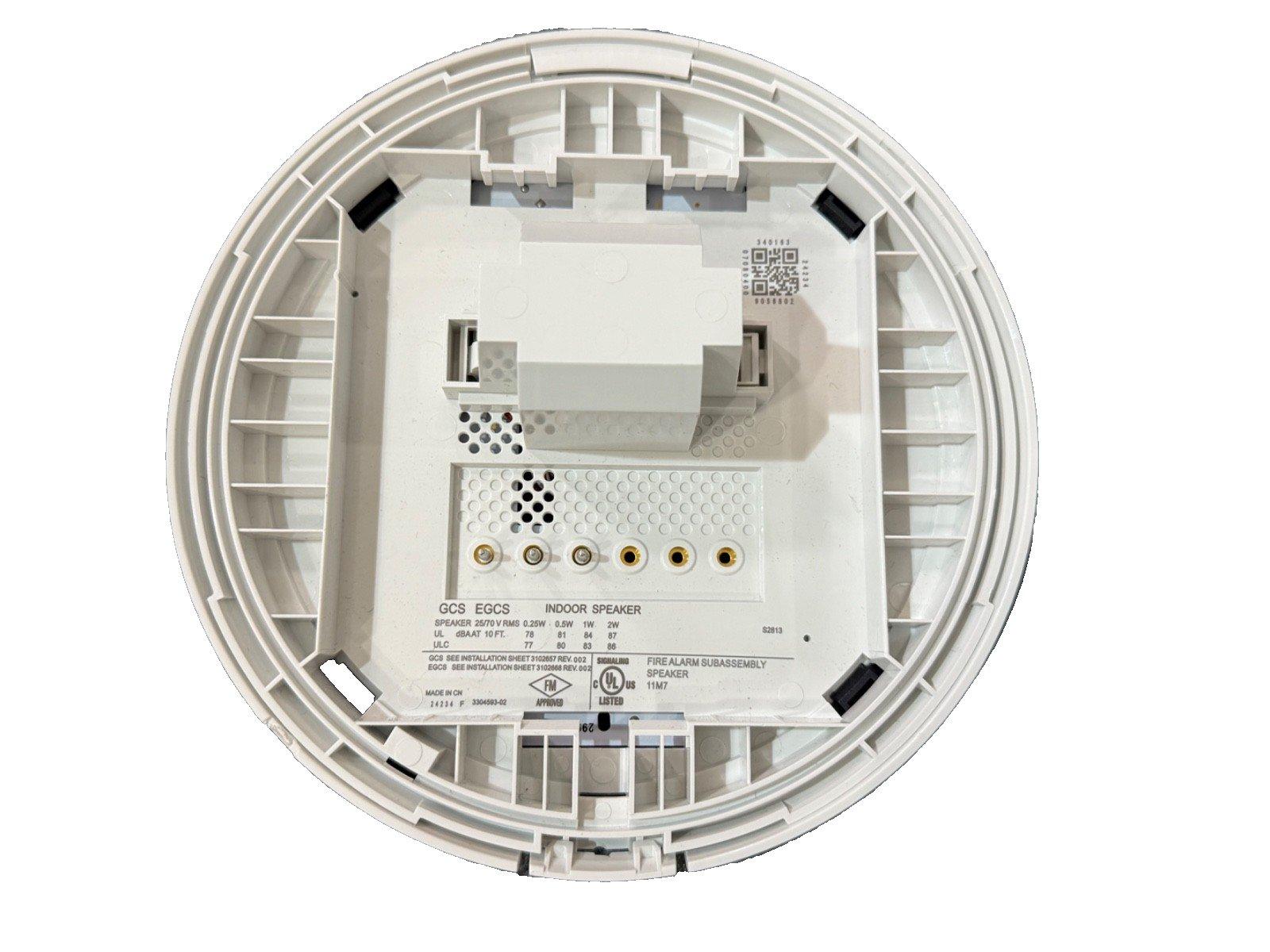 White indoor fire alarm speaker subassembly with UL listed certification and wiring terminals